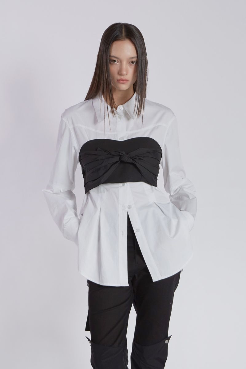 PINTUCK ROSE BELT SHIRT(WHITE)