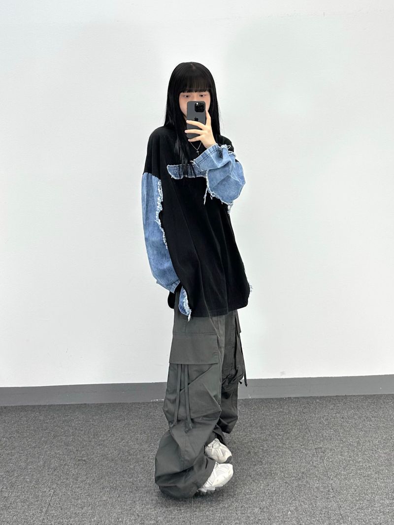 denim block cut-off longsleeve