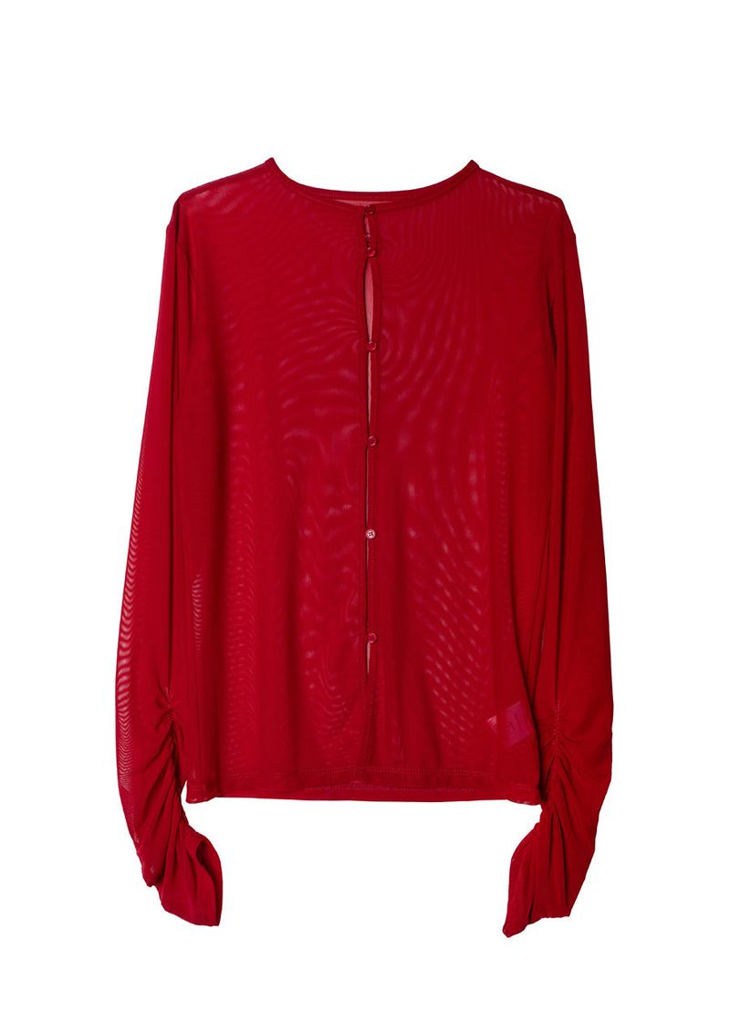 WOOHWA（ウファ）の「WRINKLE MESH CARDIGAN RED（Tops）」