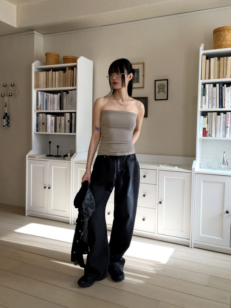 Kilo black striped wide denim pants