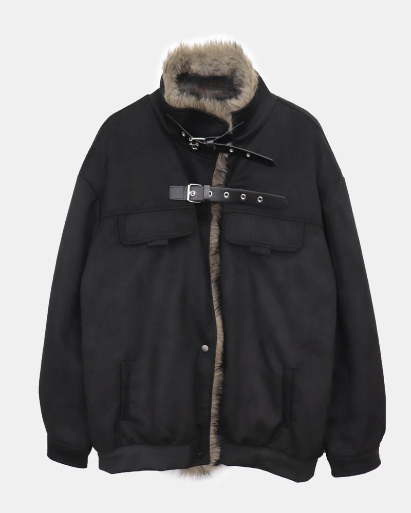 Clan Suede Buckle Fur-Trim Jacket