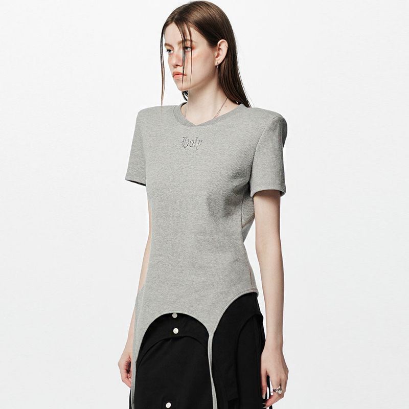 HOLY NUMBER 7(ホーリーナンバーセブン)の「Shoulder-padded waffle T-shirt _ Gray(Tops)」