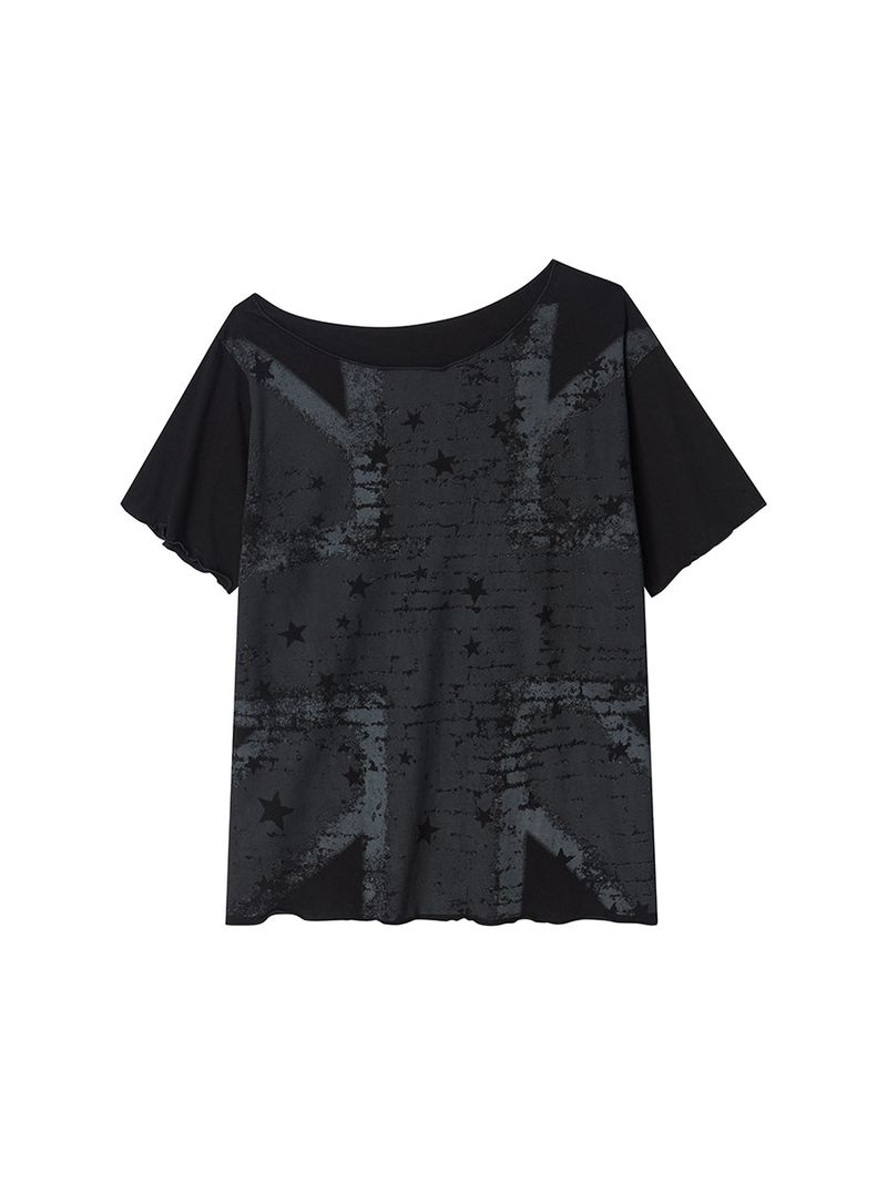 UNIONJACK OFF SHOULDER TEE BLACK