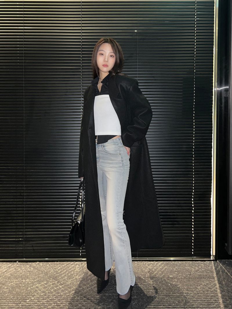 [UNISEX] Wool back button maxi long coat (Black)