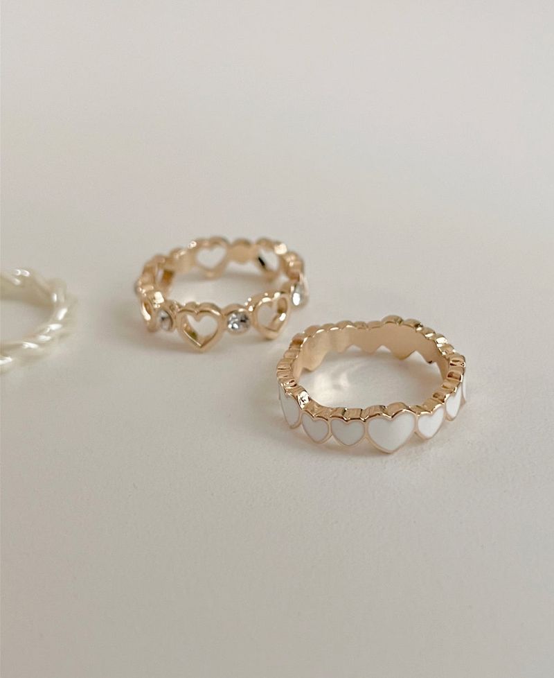 [3 set] Twisted Swan Heart Layered Ring Set / 2 color