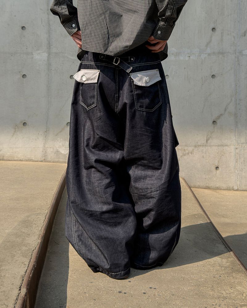 Hanel Check Flap Balloon Denim Pants
