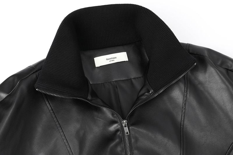 High neck leather jacket