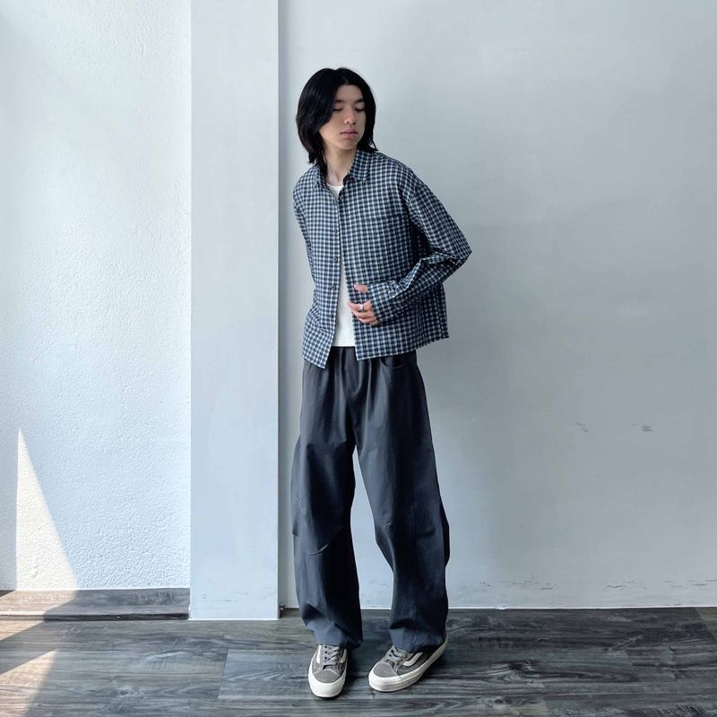 Retro Gradient Check Cropped Shirt