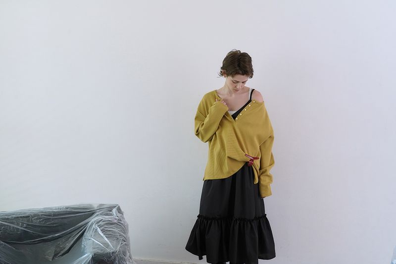 Waffle button t-shirt_mustard