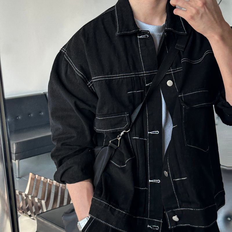 LMN log Oversized fit stitch denim setup jacket (2 colors)