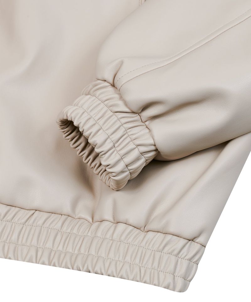 87-STAN030 [Vegan Leather] Voldest Stylish Line Varsity Leather Jacket Ivory