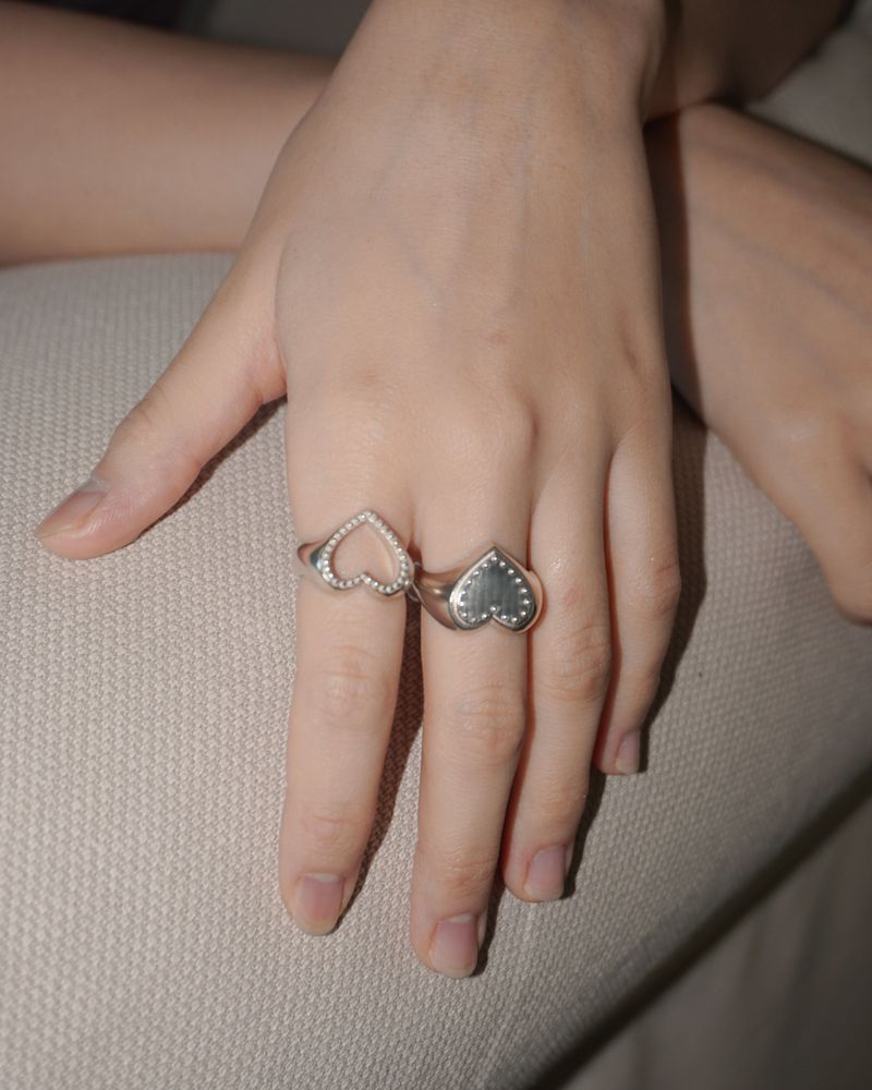 [925SILVER] COOKIE FRAME HEART STUD RING