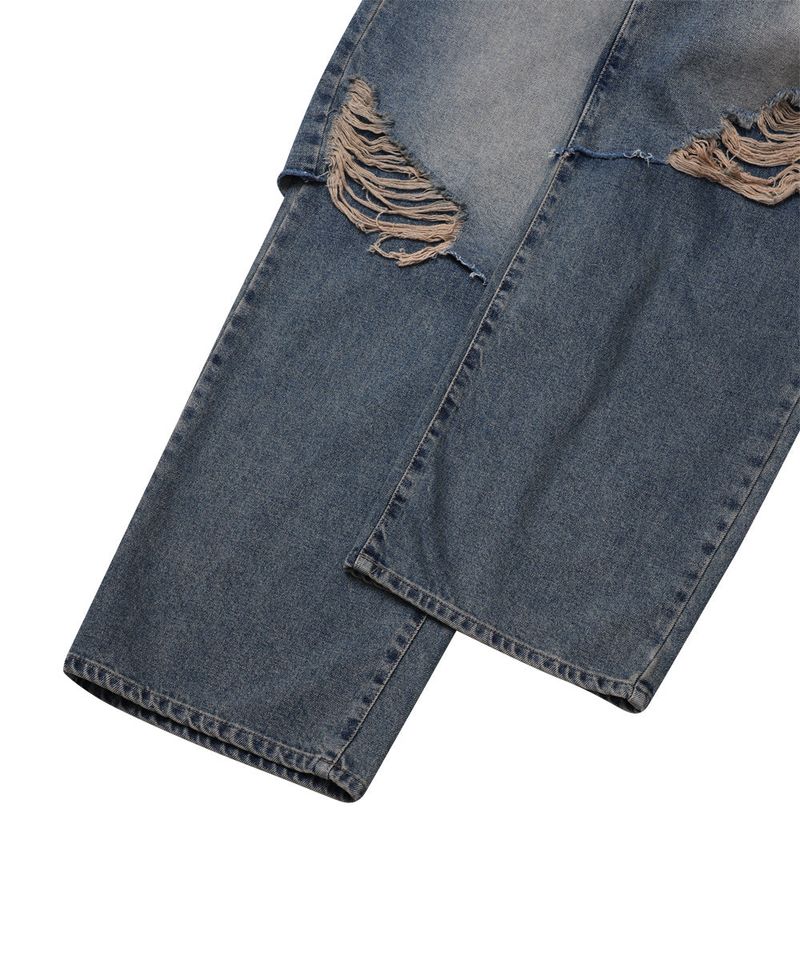 LAYERED DAMAGE DENIM_BEIGE INDIGO