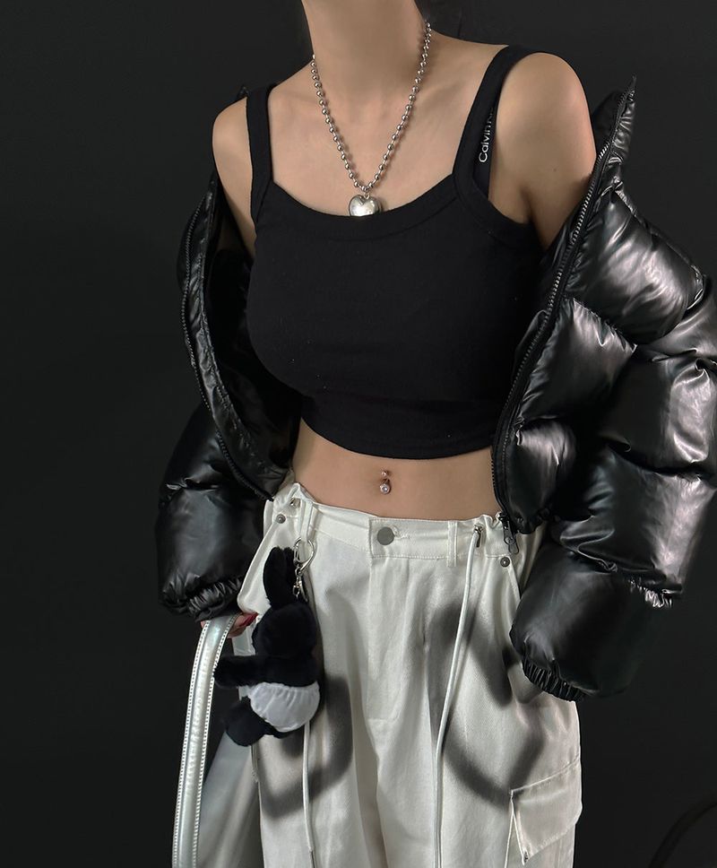 Heart hologram wellon short padded coat