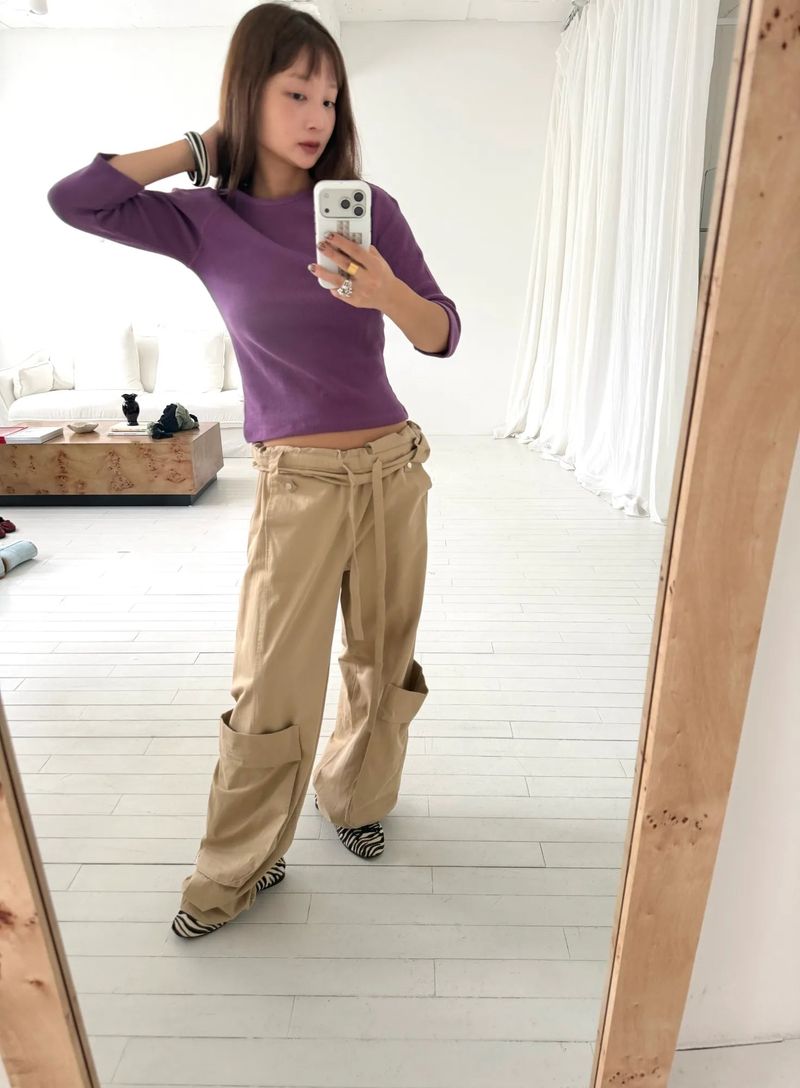Waist roll-up pants(2c)