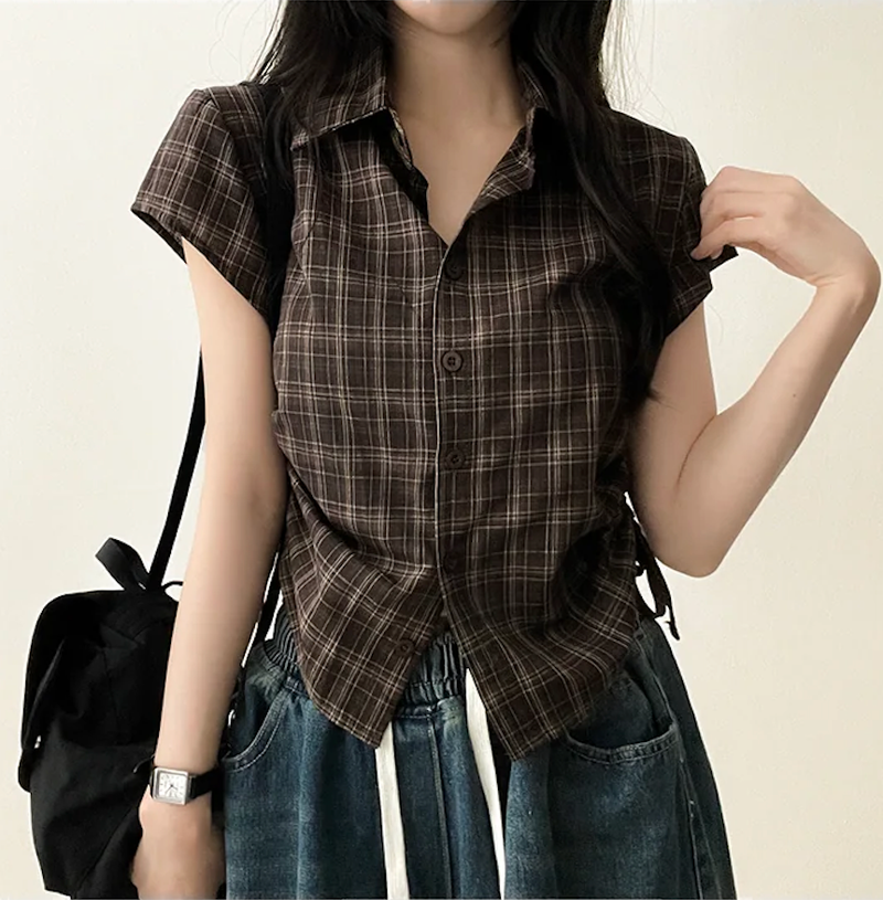 Motsu Check Side String Short Sleeve Shirt