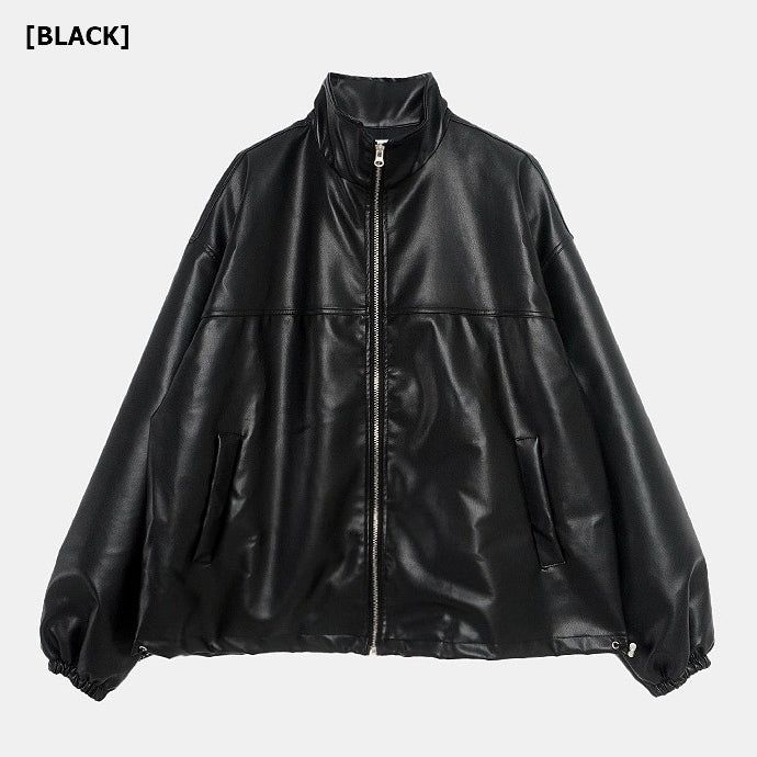 2Way Zip-up Balloon String Leather Jacket