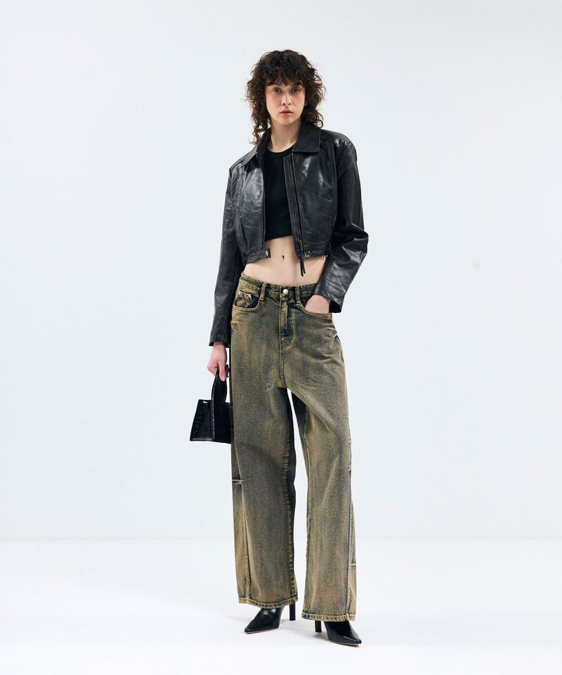 vivabrown（ビバブラウン）の「85-VIVAJ004 [Vegan Leather] Vintage Shape Crop Bold Biker Leather Jacket（Jackets/Outerwear）」