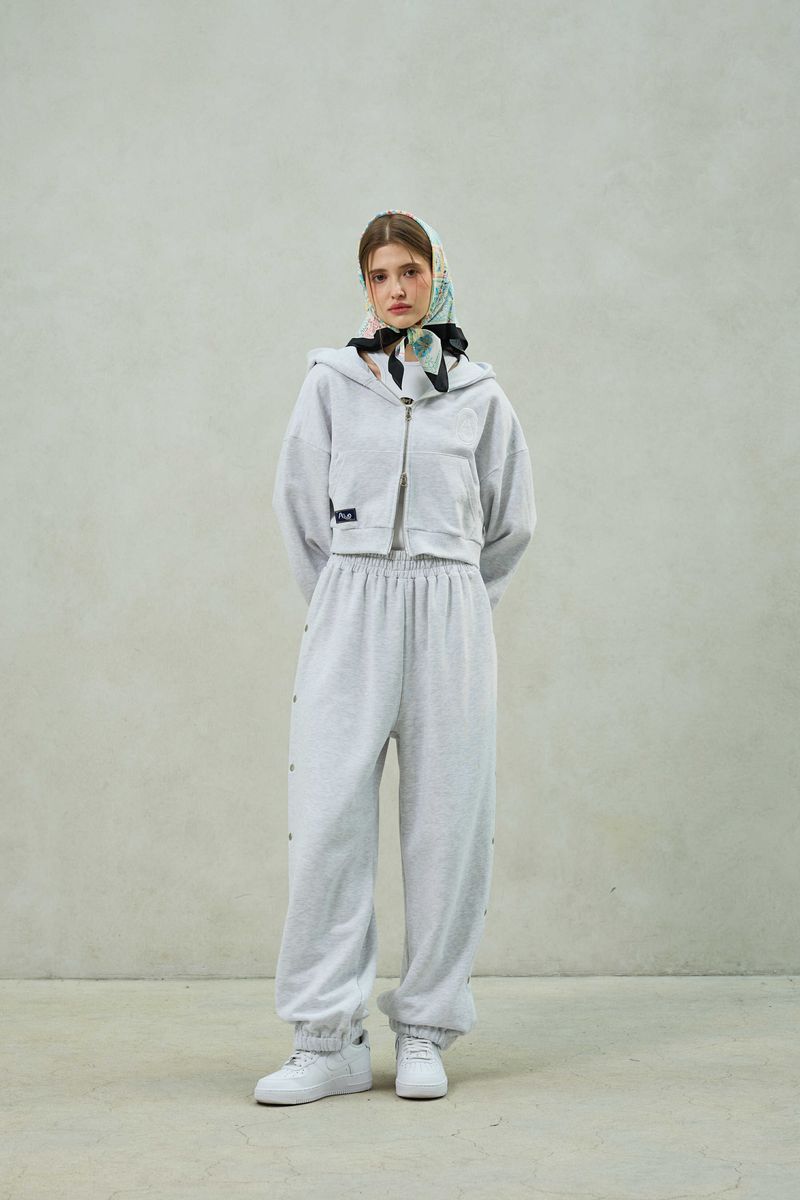 PITA SNAP OFF SWEAT PANTS / WHITE-MELANGE
