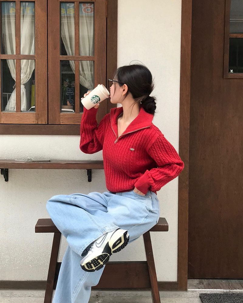 [BELLIDE MADE] CABLE HALF ZIP-UP KNIT WITH PENDANT