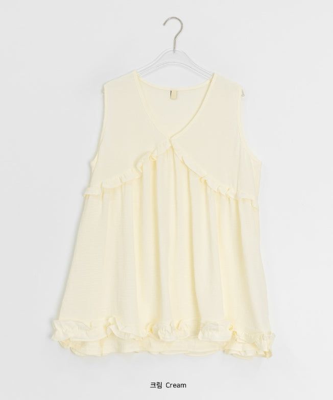 Shoto Deep-V Ruffled Layered Sleeveless Blouse