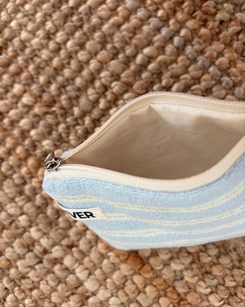 Terry candy stripe flat pouch - blue , S size