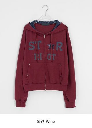 Femme Star Printing Hood Zip-Up