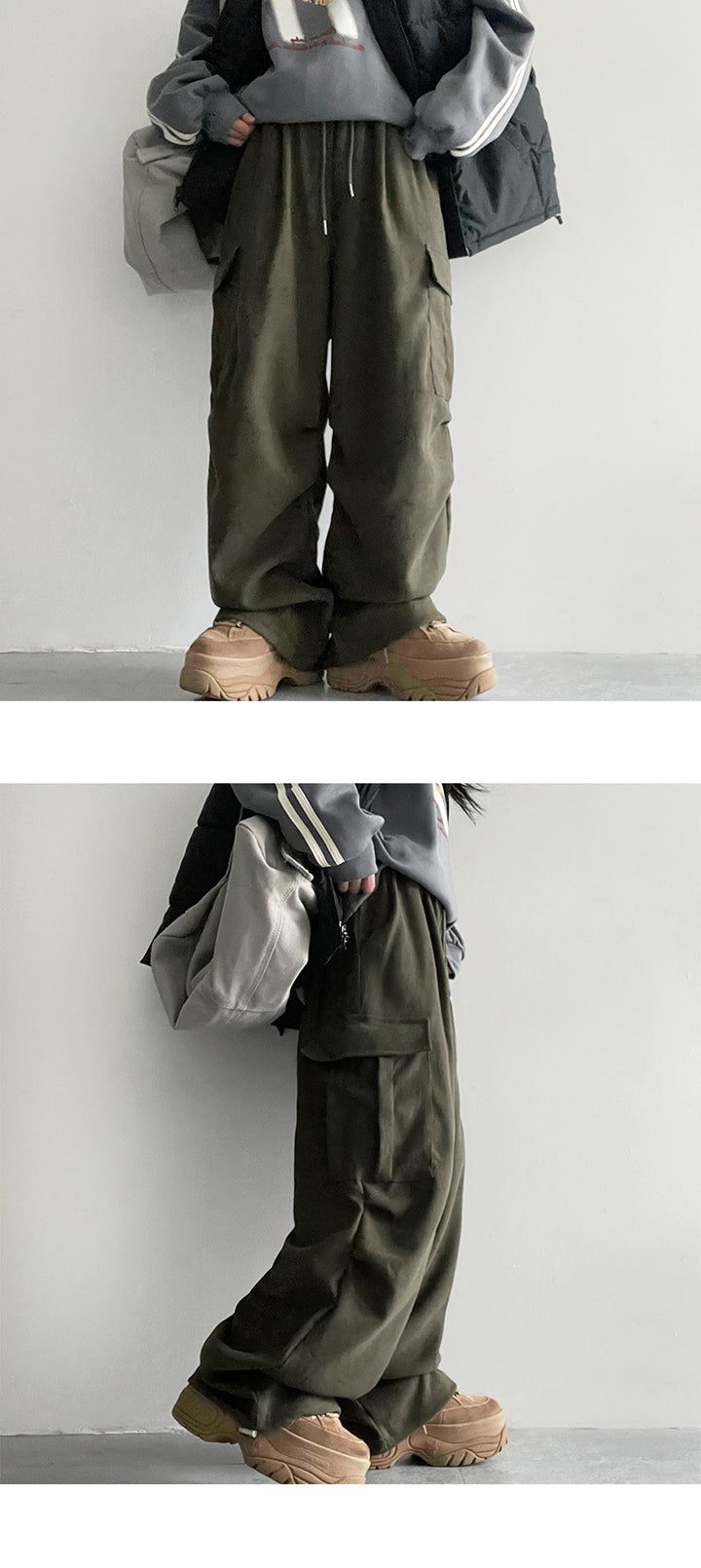 Perpitch Suede Pin Tuck Wide Cargo Pants