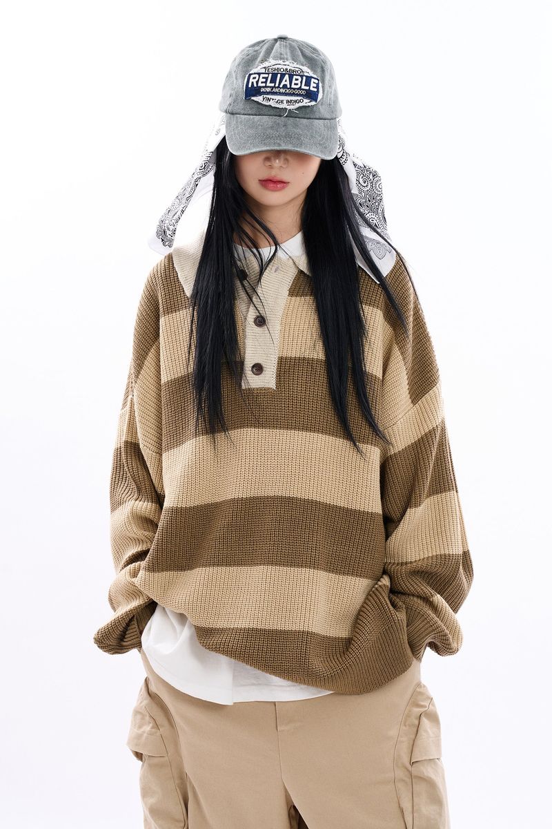 Raucohouse(ラウコハウス)の「Junior rugby over knit collar shirt(Tops)」