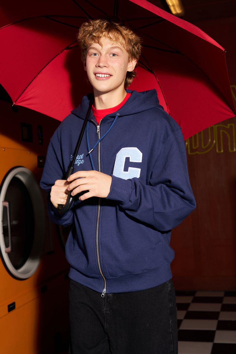 C Patch Zipper Hood Zip-Up / Navy [Unisex]