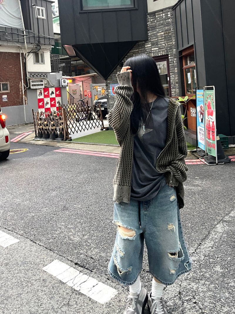 Dyeing Damage Mesh Hooded Zip-Up
