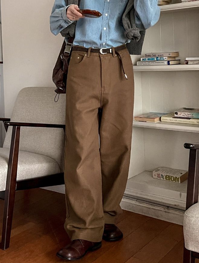 Back Button Wide Cotton Pants