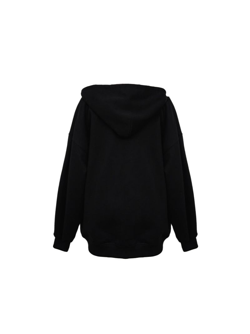 HEAVY WEIGHT OVERFITTED UNIVERSITY LOGO EMBROIDERY HOODIE ZIP UP_ BLACK
