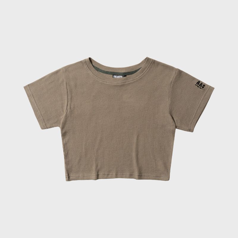 freakishbuilding(フリーキッシュビルディング)の「NAMIB WAFFLE CROP TOP (KHAKI)(Tops)」