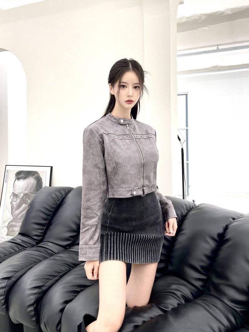 1059. Star stud suede crop jk (2color)