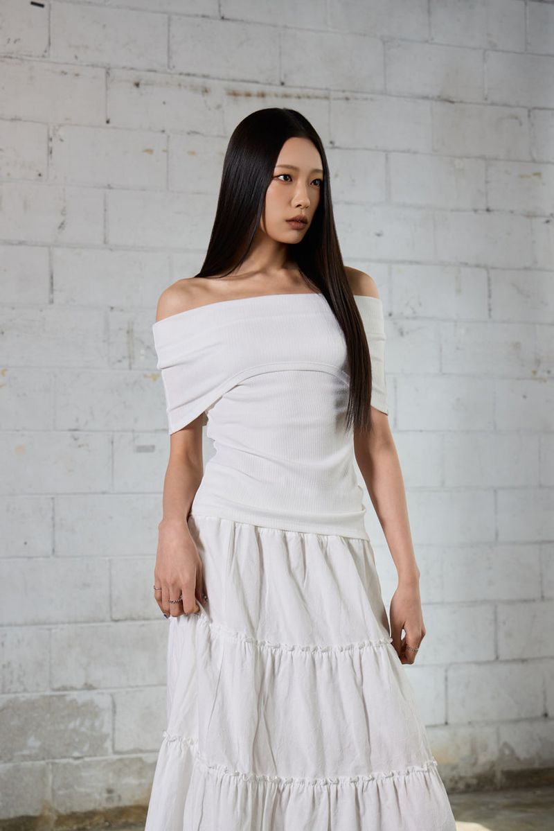 Drape Off-Shoulder T-Shirt - White