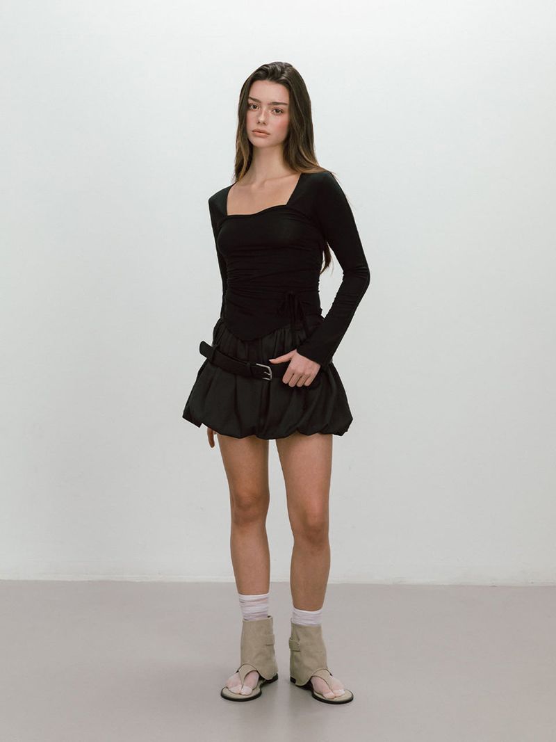 BELTED BALLOON SKIRT / CHARCOAL