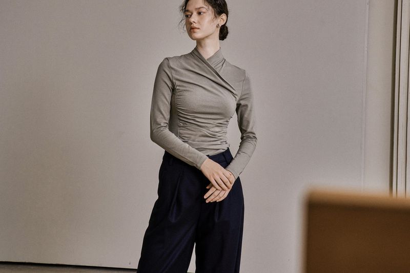DRAPE JERSEY TOP_KHAKI