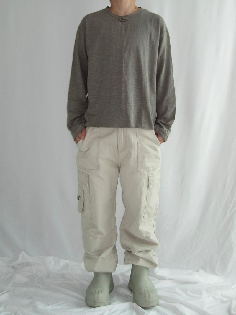 Vintage Slub Loop Henley Neck Long Sleeve T-Shirt(3c)