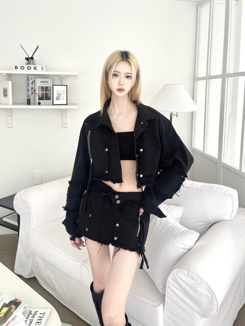 Seow(ソウ)の「1247. Chic zipper button denim crop jk (2color)(Jackets/Outerwear)」