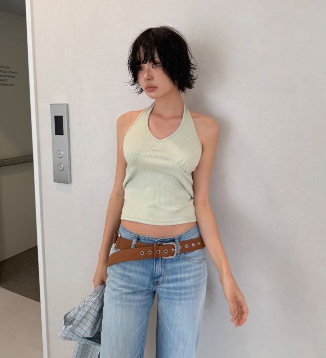 SHIRRING HALTER TOP