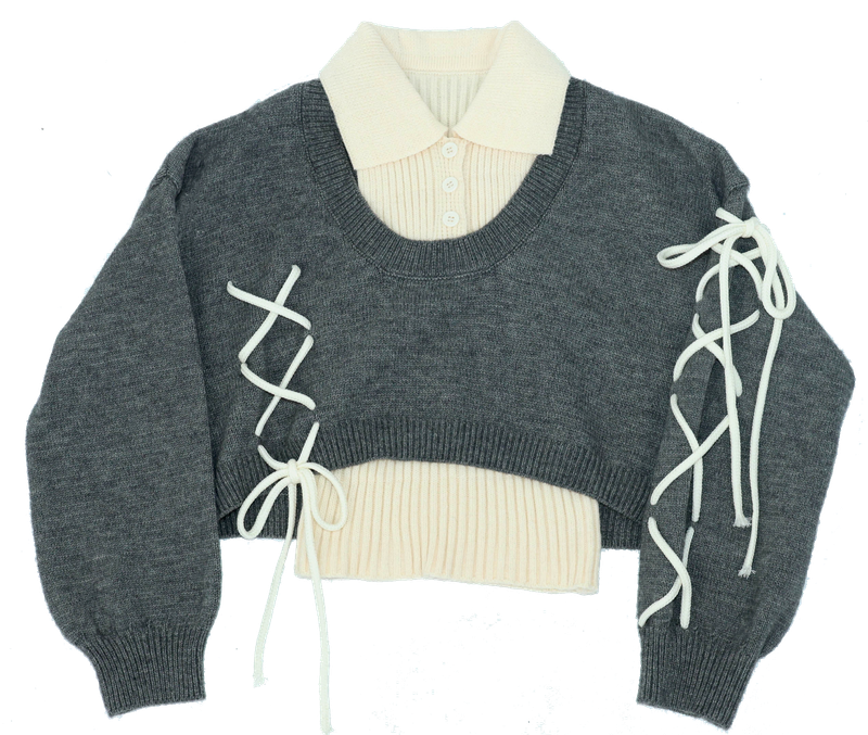 laceup ribbon knitset(gray)