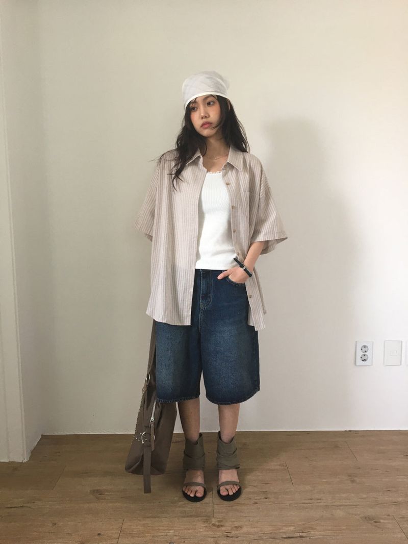 Linen ankle open sandals