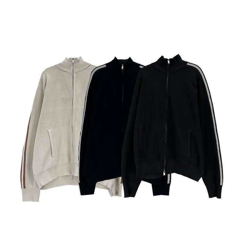 sand track knit zip-up
