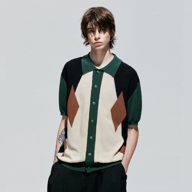 pocker-dia half knit cardigan green