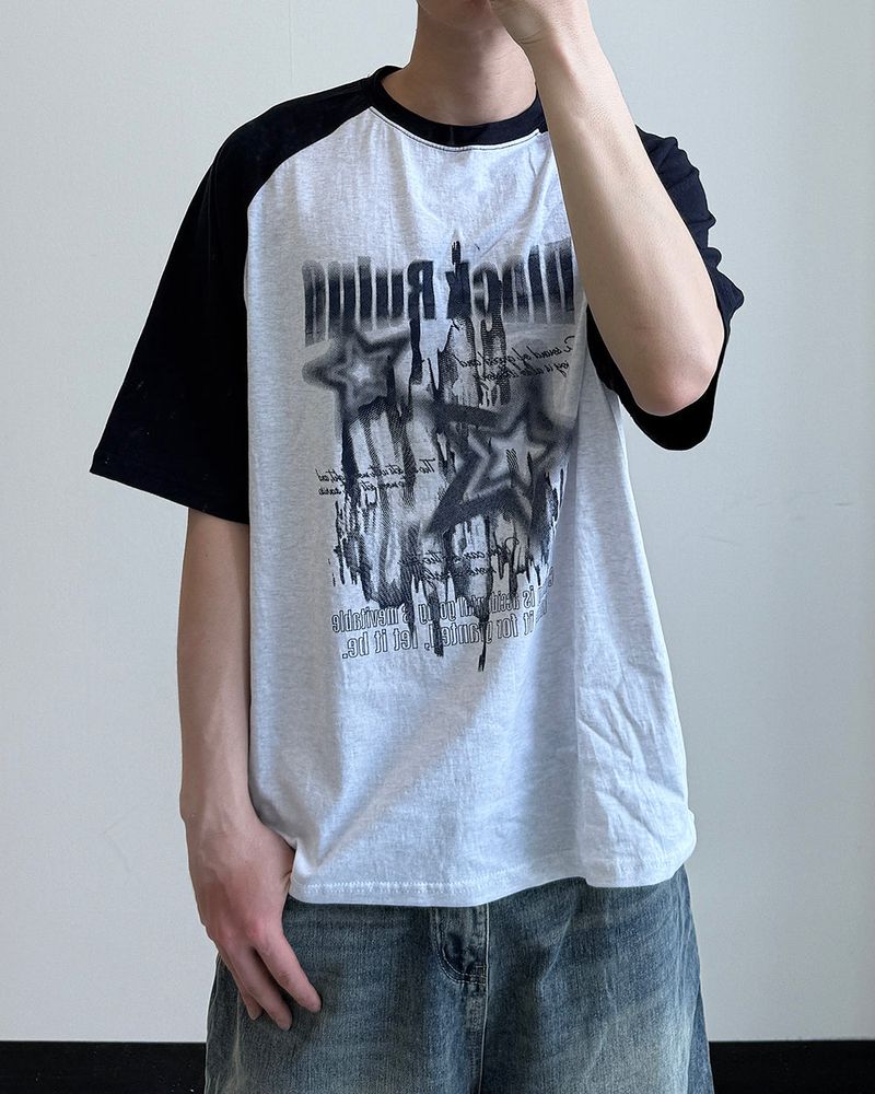 Stamune Printing Raglan Short Sleeve Tee