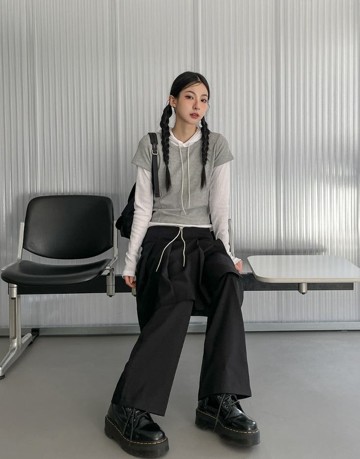 Mix Layered Waffle Hoodie Set