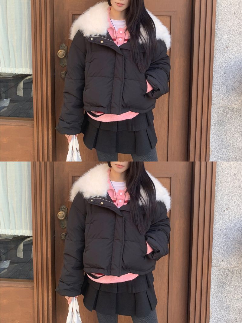 Ice Bloom Fur-Collar Duck Down Short Puffer