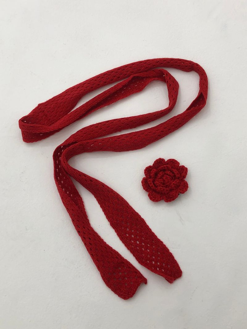 Red Rose pin + knit scarf