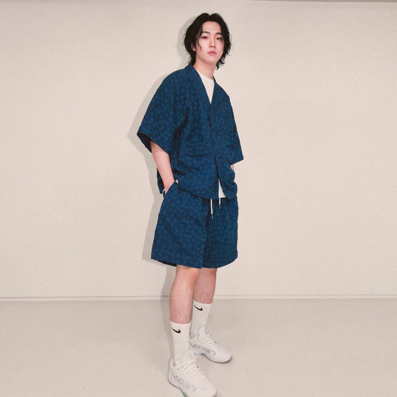 flower turn-up shorts_blue